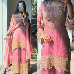 Traditional Pink Designer Suit Set with Intricate Embroidery and Lace Detailing