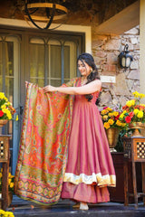 Designer Silk Blend Anarkali Suit Set with Zari Border
