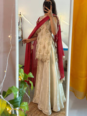 Premium Silk Embroidered Kurta & Sharara with Scalloped Border