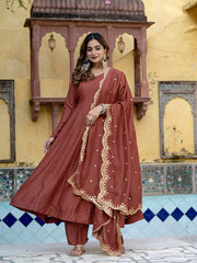 Designer Silk Blend Anarkali Suit with Heavy Work Dupatta and Pant Set