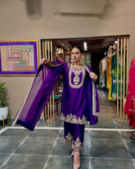 Designer Purple Festive Wear Salwar Suit with Intricate Neck & Border Work