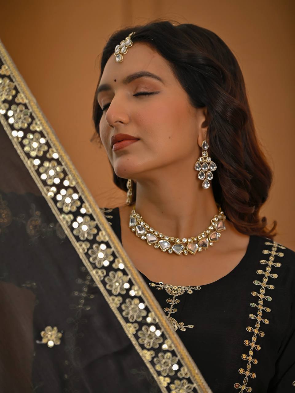 Designer Party Wear Black Sharara Set - Full Heavy Work Kurti & Flared Sharara