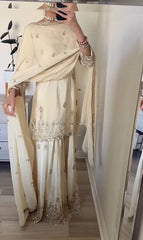 Off-White Georgette Sharara Suit with Heavy Embroidery & Gota Patti Work