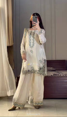 Designer Pastel Blue 3-Piece Salwar Kameez Set - Embroidered Silk Kurta with Matching Scalloped Dupatta