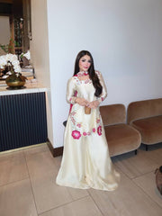 Designer Ivory Embroidered Kurti with Wide-Leg Sharara & Pink Dupatta