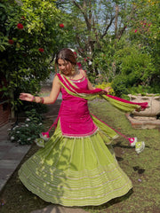 Rani Pink and Lime Green Gota Patti Sharara Suit Set