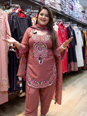 Designer Dusty Rose Georgette Suit with Heavy Kashmiri Embroidery Work