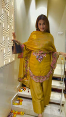 Mustard Yellow Georgette Kurta Salwar Set with Scalloped Embroidery