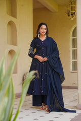 Elegant Royal Navy Blue Anarkali Suit Set with Subtle Embroidery