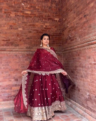Royal Wine Georgette Anarkali Suit with Heavy Zari Embroidery & Sequin Work