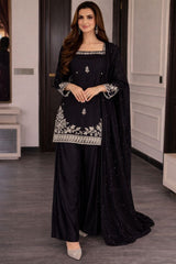 Designer Black Party Wear Sharara Set – Heavy Embroidery & Sequins Work Dupatta