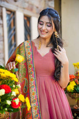 Designer Silk Blend Anarkali Suit Set with Zari Border
