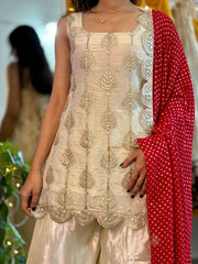 Premium Silk Embroidered Kurta & Sharara with Scalloped Border