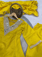 Designer Mustard Yellow Kurti with Mirror Border and Matching Palazzos