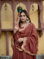 Designer Silk Blend Anarkali Suit with Heavy Work Dupatta and Pant Set