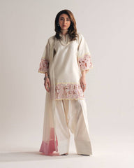 Designer Ivory Salwar Suit with Pink Floral Embroidery – 3 Piece Festive Set