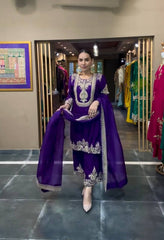 Designer Purple Festive Wear Salwar Suit with Intricate Neck & Border Work