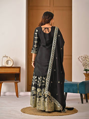 Designer Party Wear Black Sharara Set - Full Heavy Work Kurti & Flared Sharara