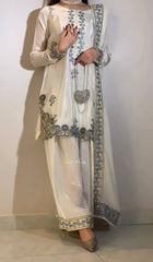 Designer Pastel Blue 3-Piece Salwar Kameez Set - Embroidered Silk Kurta with Matching Scalloped Dupatta