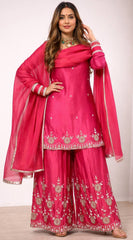 Designer Rani Pink Embroidered Sharara Suit Set