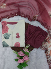 Designer Long Flare Floral Gown for Women with Potli Buttons & Heavy Border Dupatta