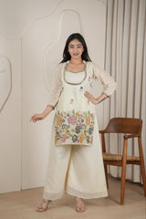 Premium Floral Embroidered Kurta with Wide-Leg Palazzo Set