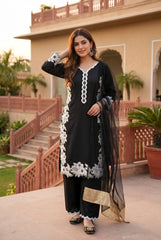 Designer Black  Salwar Kameez with White Floral Embroidery