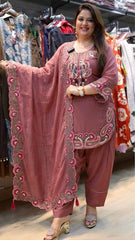 Designer Dusty Rose Georgette Suit with Heavy Kashmiri Embroidery Work