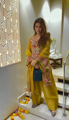 Mustard Yellow Georgette Kurta Salwar Set with Scalloped Embroidery