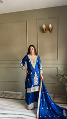Elegant Royal Blue Silk Kurta & Palazzo Set with Heavy Zari Embroidery