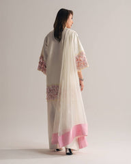 Designer Ivory Salwar Suit with Pink Floral Embroidery – 3 Piece Festive Set