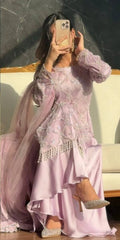 Dreamy Lavender Hand-Embroidered Festive Set - Shimmering Pearl Work & Net Dupatta