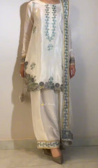 Designer Pastel Blue 3-Piece Salwar Kameez Set - Embroidered Silk Kurta with Matching Scalloped Dupatta