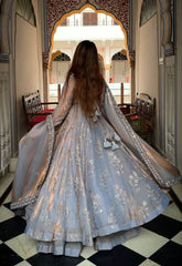 Royal Silver Anarkali Set with Embroidered Dupatta