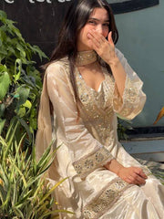 Women's Silk with Lining Siquinned Embroidered Anarkali Kurta with Pant And Dupatta Sets