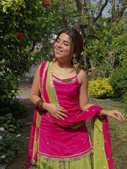 Rani Pink and Lime Green Gota Patti Sharara Suit Set
