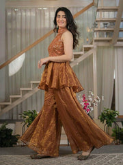 Copper Brown Indo-Western Sharara Suit with Heavy Sequin Work
