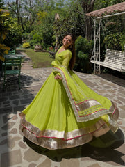 Lime Green Organza Anarkali Gown Suit Set with Dupatta