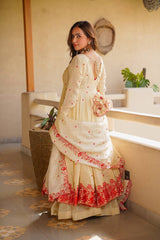 Elegant Off-White and Red Embroidered Festive Anarkali Set