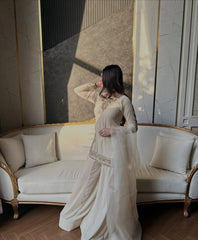 Designer Off-White Georgette Sharara Suit with Hand-Embroidery Work