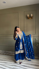 Elegant Royal Blue Silk Kurta & Palazzo Set with Heavy Zari Embroidery