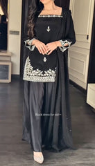 Designer Black Party Wear Sharara Set – Heavy Embroidery & Sequins Work Dupatta