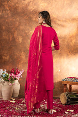 Designer Pink Silk Kurta Suit with Heavy Work Neck & Banarasi Silk Dupatta