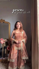 Designer Mauve Silk Blend Sharara Set with Scalloped Dupatta