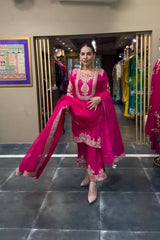 Rani Pink Embroidered Scalloped Salwar Suit – 3 Piece Festive Set