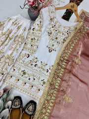 Designer Bridal Sharara Suit - Heavily Embroidered Kurta & Flared Bottoms with Coffee Brown Dupatta