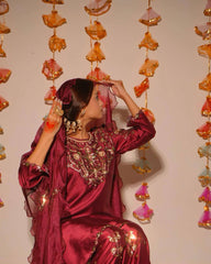 Royal Maroon Embroidered Kurta Set with Dupatta