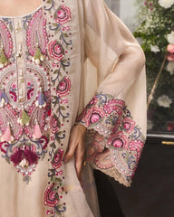 Elegant Cream Georgette Embroidered Kurta Set with Dupatta