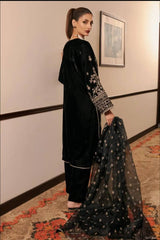 Luxury Black Velvet Embroidered Salwar Suit with Organza Dupatta - Festive Party Wear 3-Piece Set