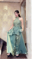 Designer Sea-Green Indo-Western Gown – Perfect for Cocktails & Receptions